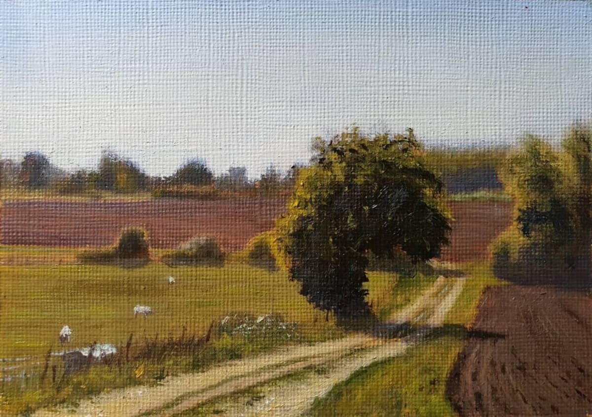 Sheep field in Carlton Park, Saxmundham by Joe Stevens - Oil