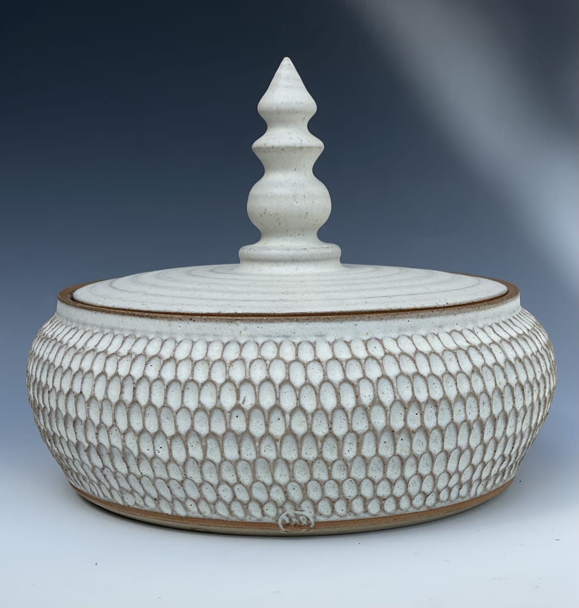 Carved Stoneware Bellied Jar by Kat Wheeler - Stoneware