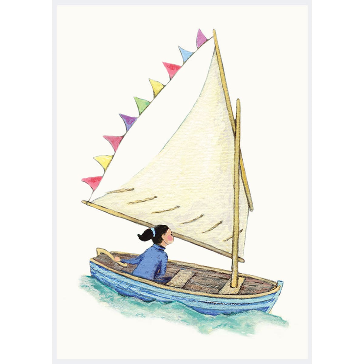 Girl in a Boat by Leafy Dumas - gouache and colour pencil illustration