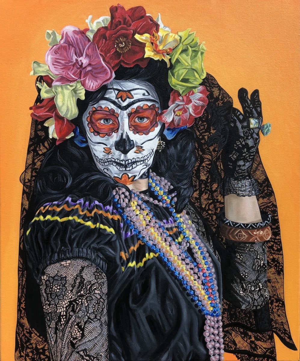 Dia De Los Muertos (self portrait) by Lyn Aylward - Oil on canvas