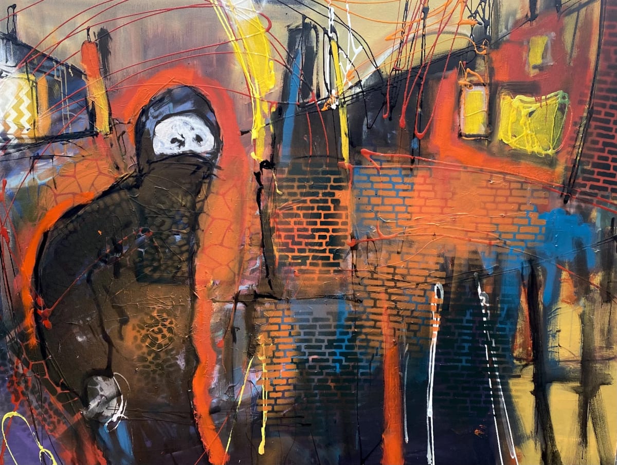 Born Guilty by Martin Kinnear - Oil and grafitti spray on canvas