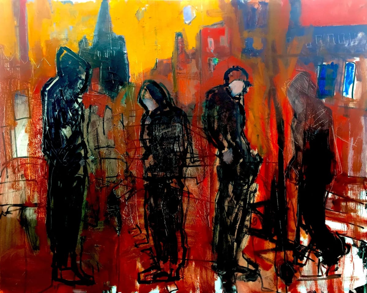 Lads on the estate by Martin Kinnear - Oil