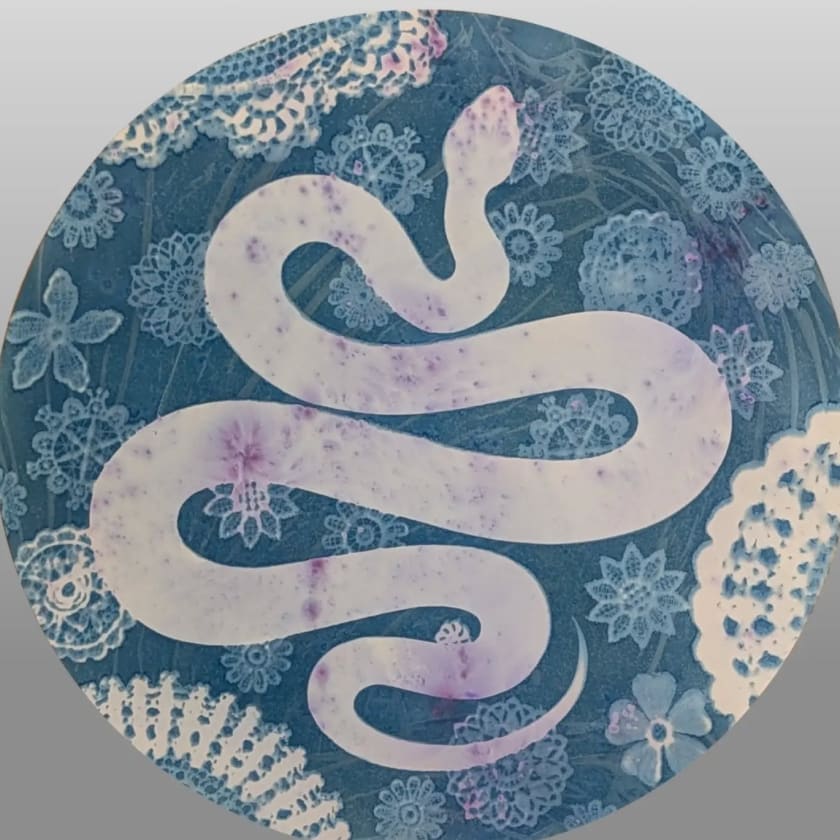 Snake Shaped by Karen Avilez - Wet cyanotype and watercolour