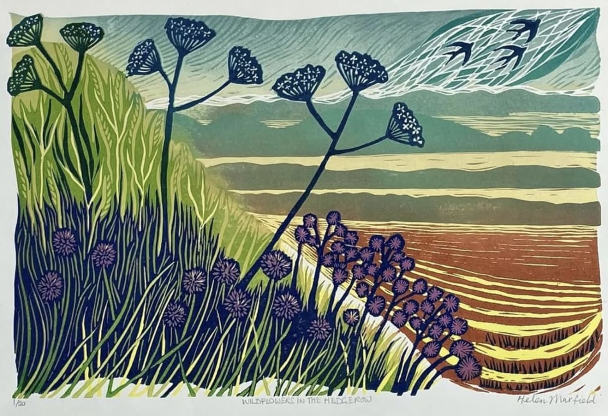 Wildflowers in the Hedgerow by Helen Maxfield - Relief print