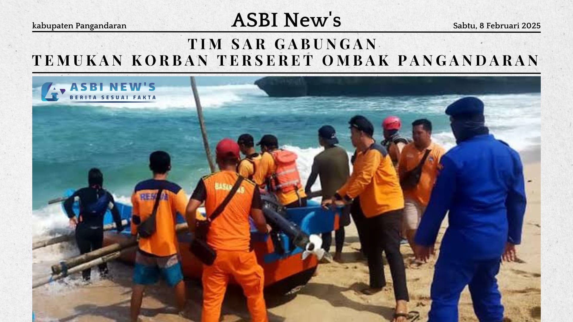 Korban Terseret Ombak di Pangandaran Ditemukan Tim SAR