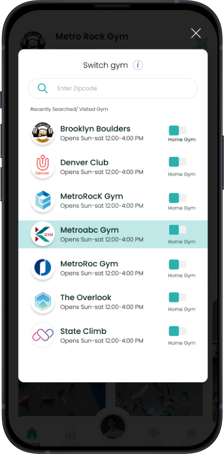 Climbary gym selection screen preview