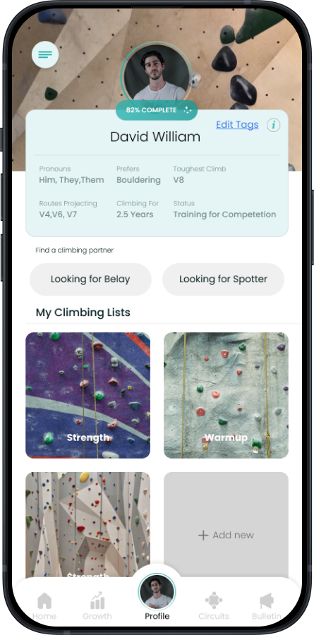 Climbary profile and progress screen preview