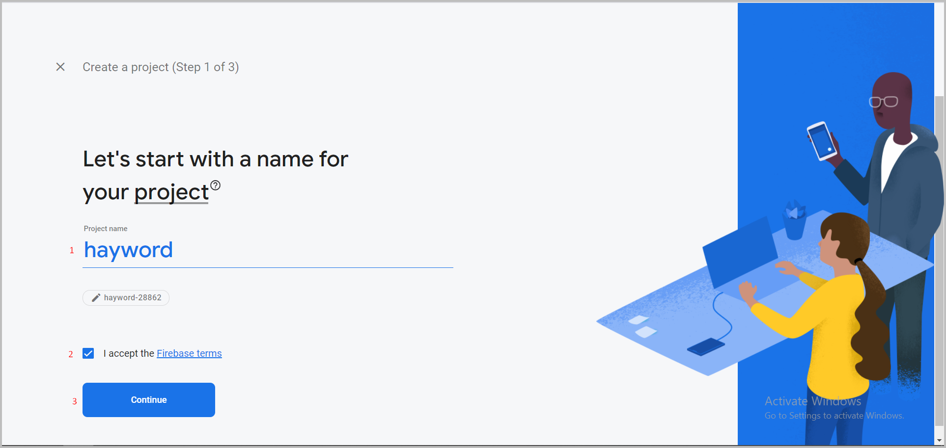 fill in firebase project data