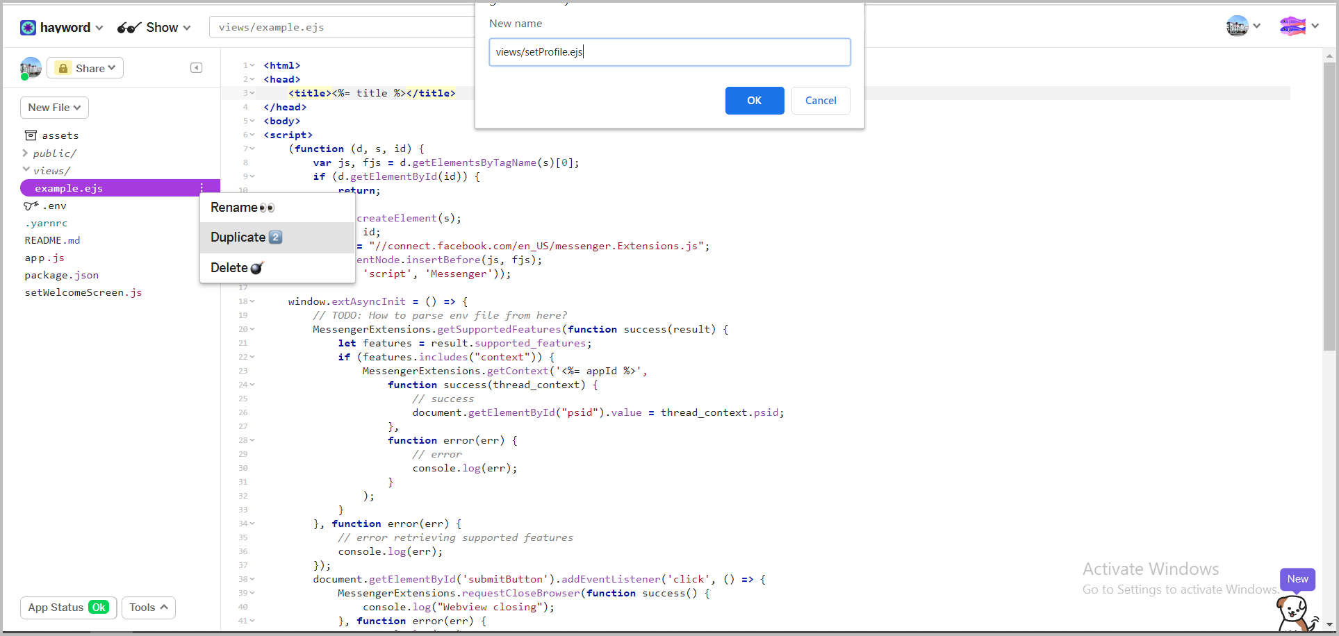 duplicate ejs file