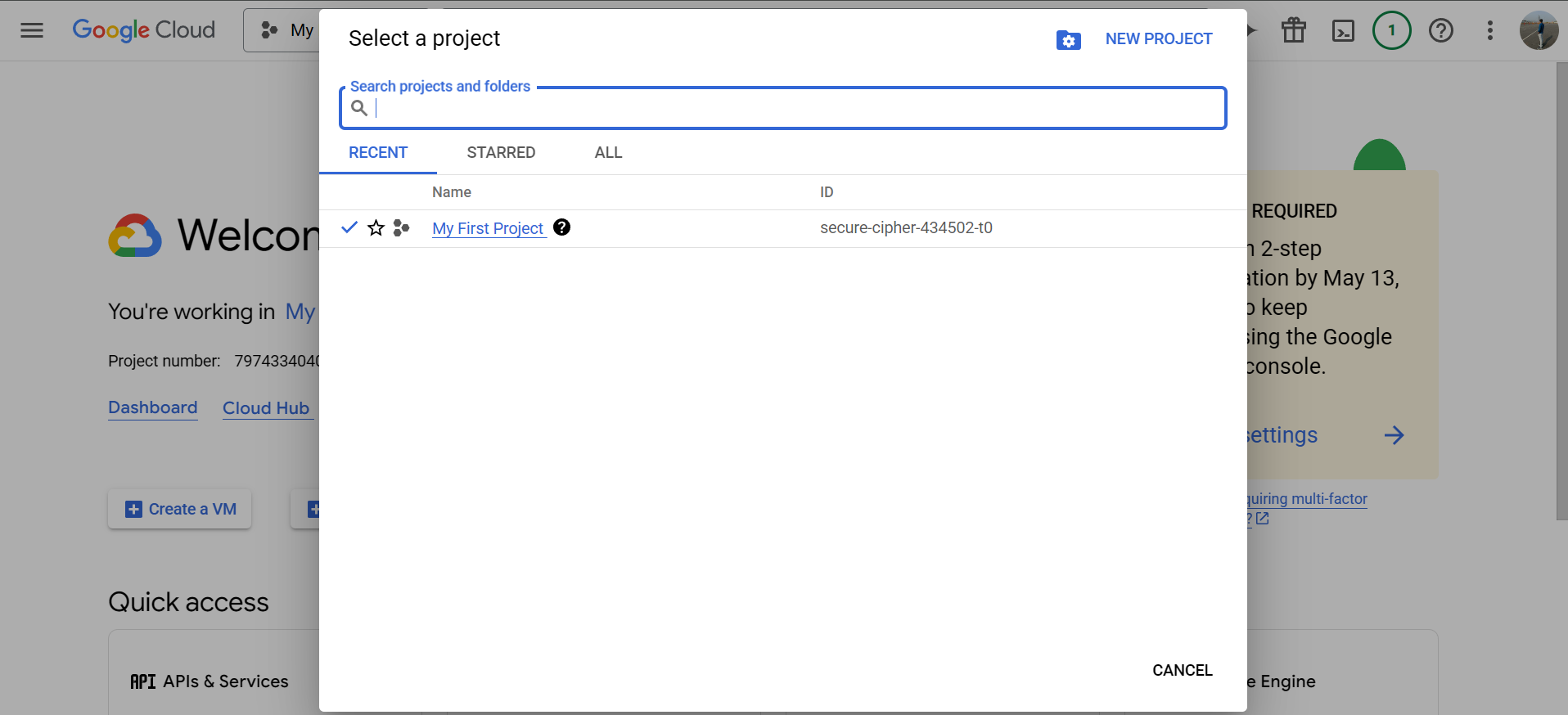 Create Project in Google Cloud Console