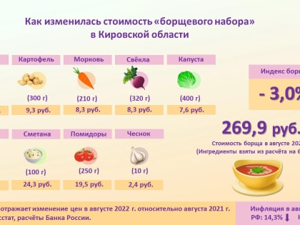 Эксперты подсчитали, как за год изменилась стоимость борща в Кировской области