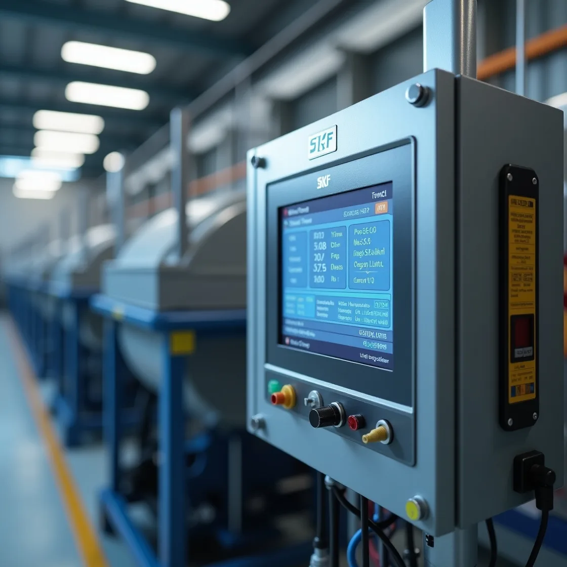 Unidad de monitoreo y control de lubricación automática SKF instalada en planta industrial