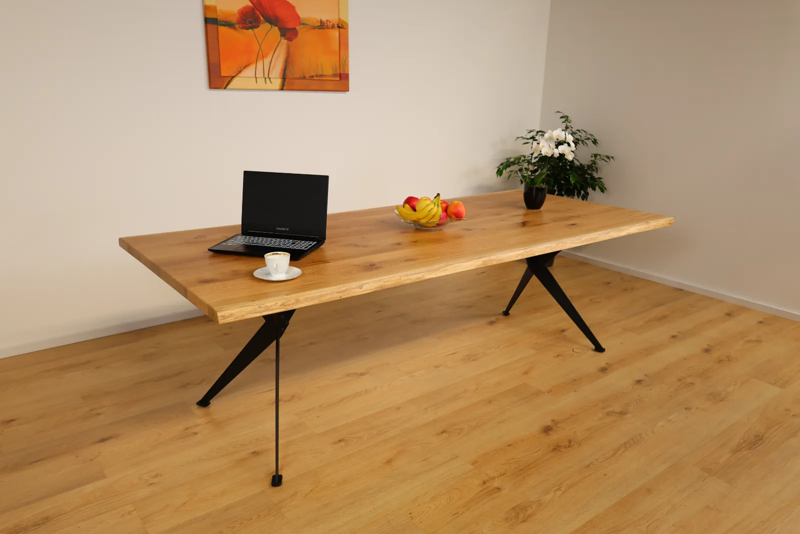 The Apex Beveled Rectangular European Oak Table with Spider Legs – product view 15