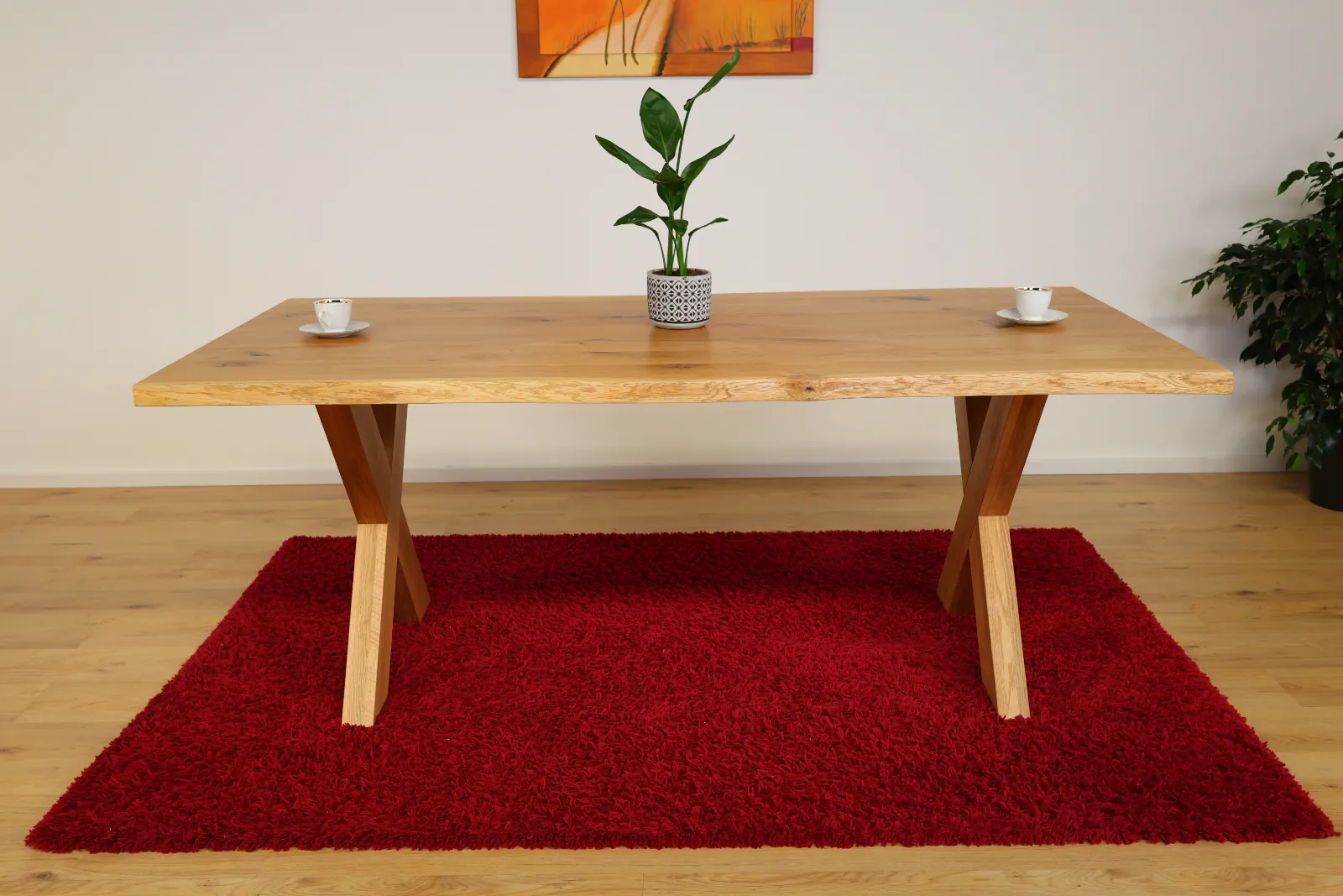 Massiver Eiche Esstisch 200x100 cm mit X-Holzgestell – Premium Massivholztisch