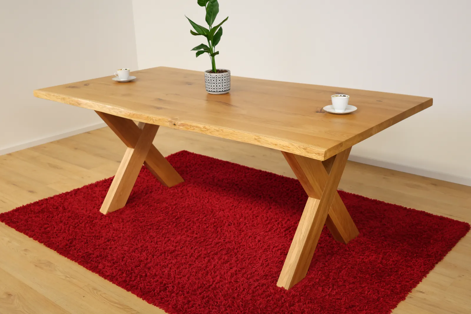 Massief eikenhouten eettafel 200x100 cm met X-vormig houten frame – Premium massief houten tafel – productweergave 3