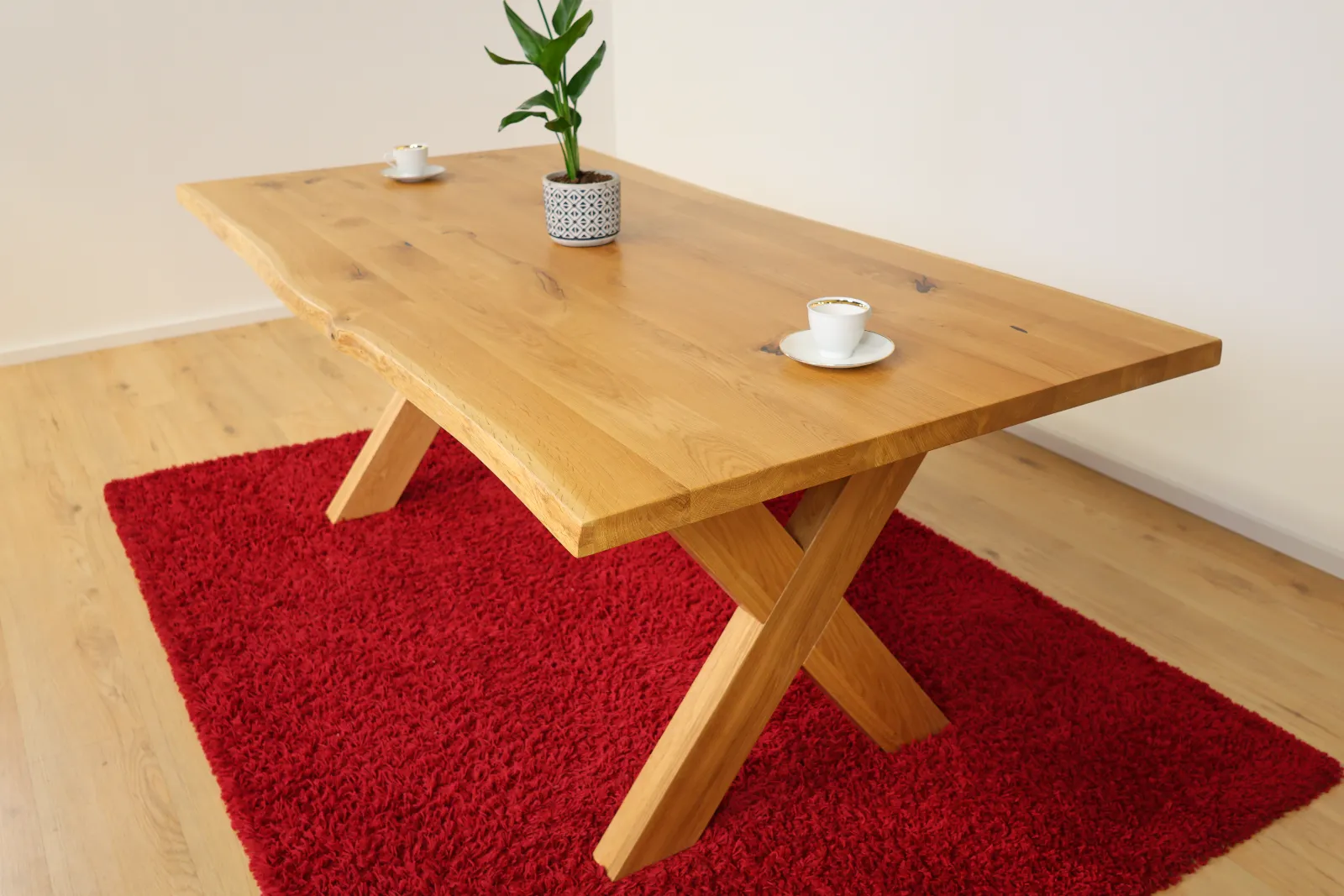 Massief eikenhouten eettafel 200x100 cm met X-vormig houten frame – Premium massief houten tafel – productweergave 4