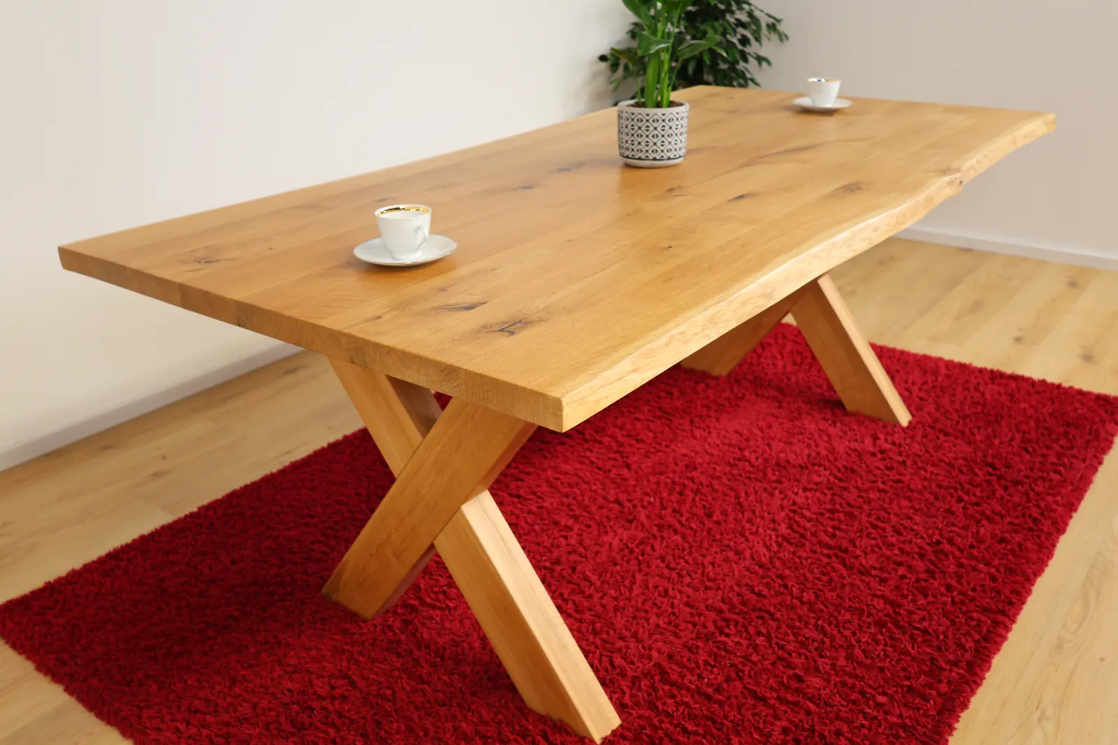 Massief eikenhouten eettafel 200x100 cm met X-vormig houten frame – Premium massief houten tafel – productweergave 5