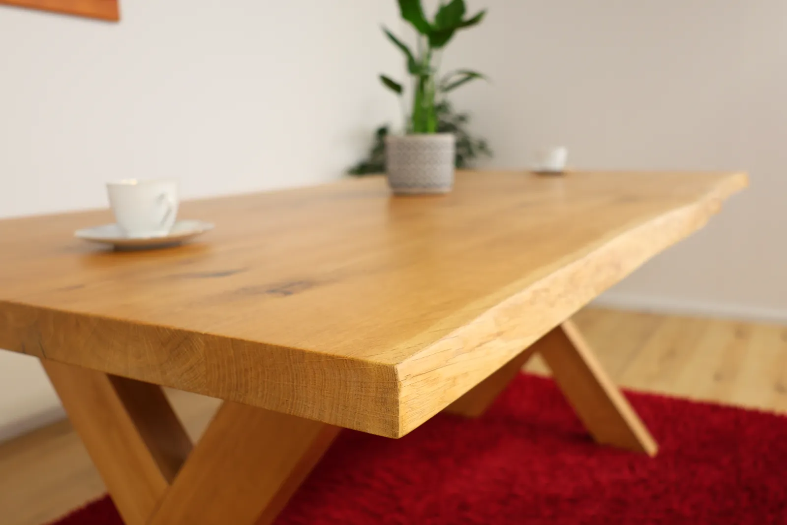 Massief eikenhouten eettafel 200x100 cm met X-vormig houten frame – Premium massief houten tafel – productweergave 6