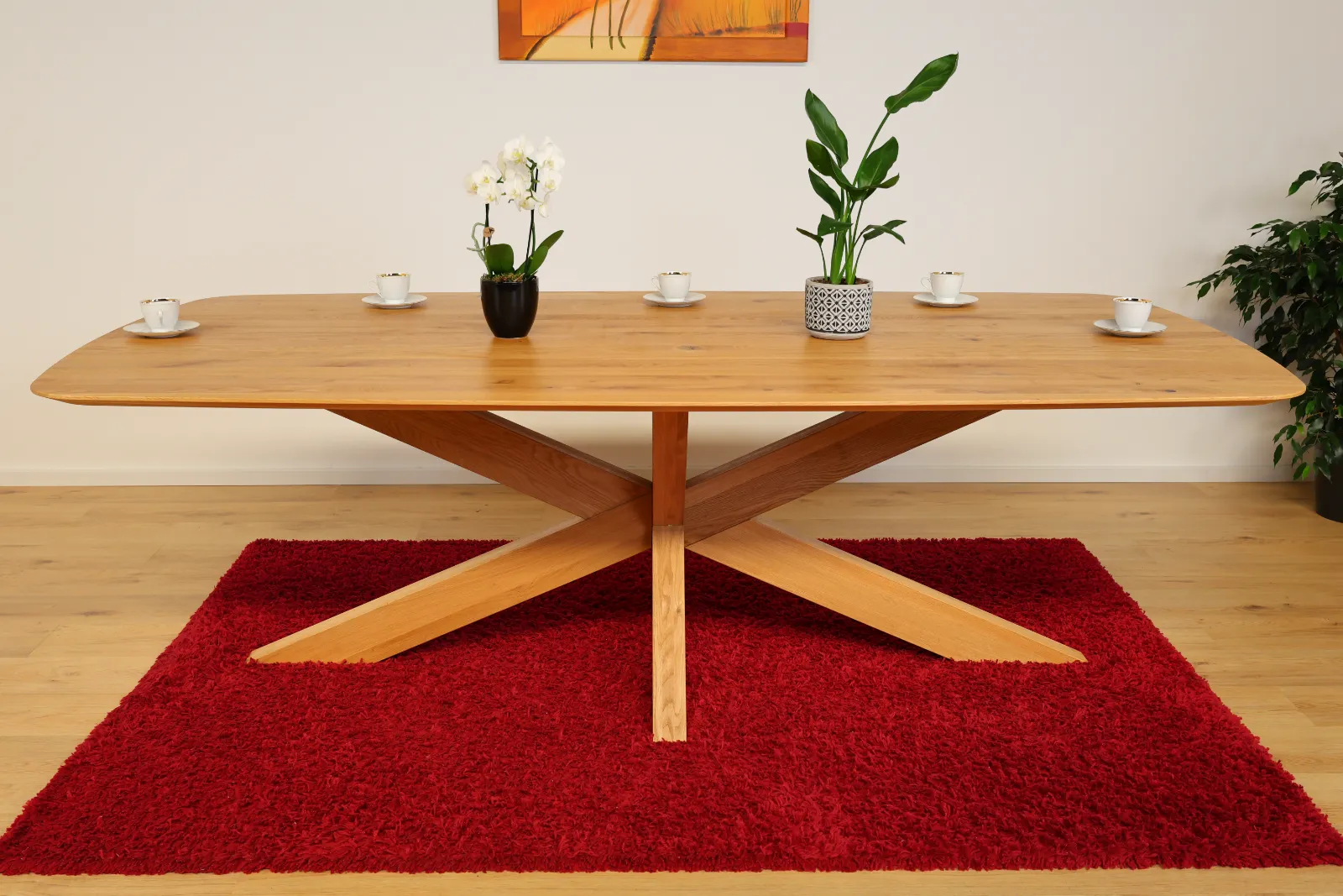 Solid oak dining table 240x120 cm in boat shape with spider wooden frame - premium solid wood table