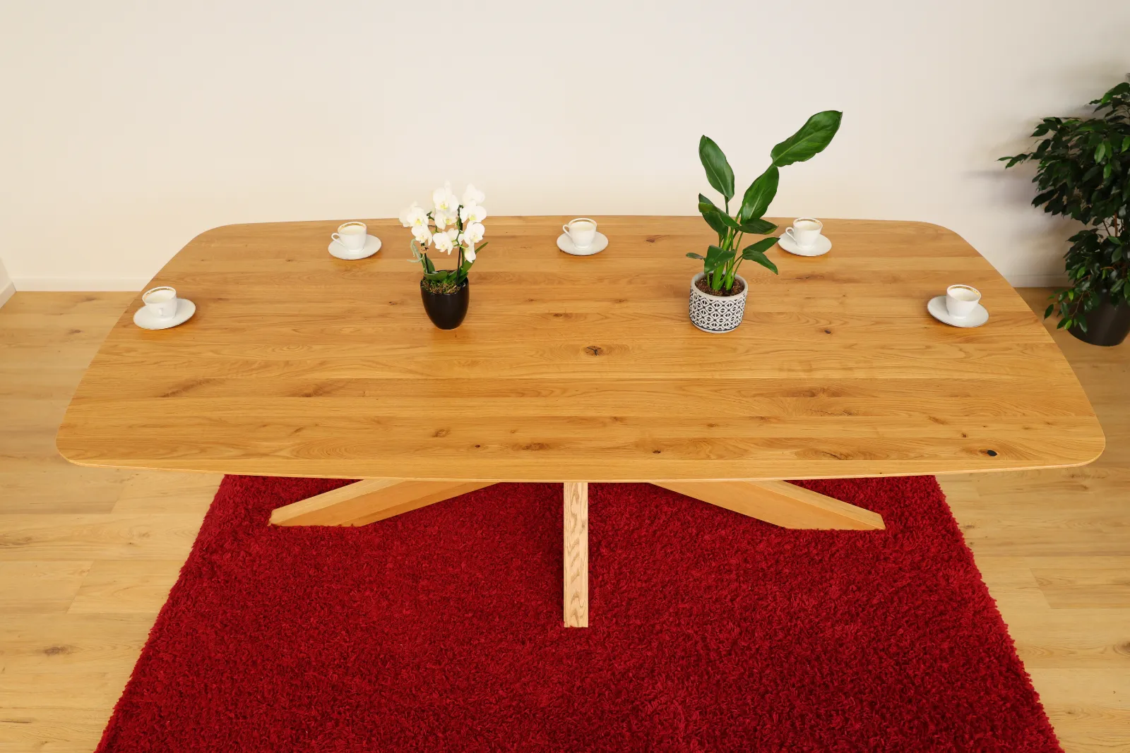 Solid oak dining table 240x120 cm in boat shape with spider wooden frame - premium solid wood table – product view 2