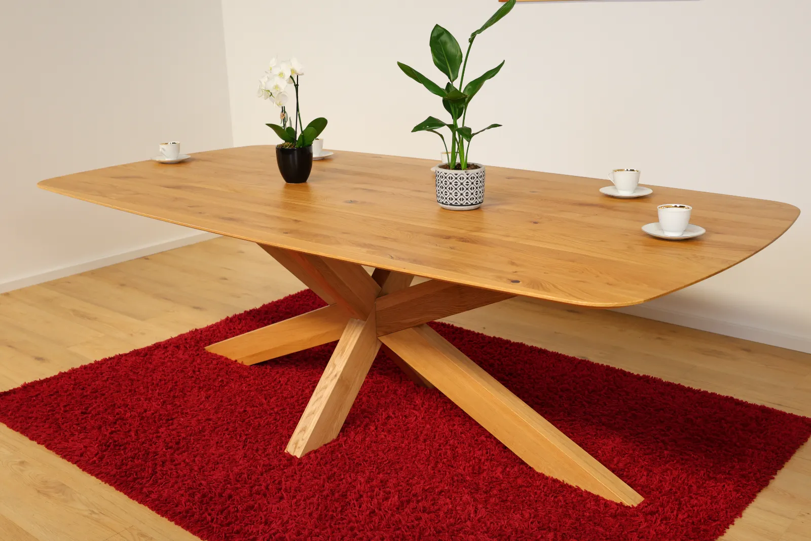 Solid oak dining table 240x120 cm in boat shape with spider wooden frame - premium solid wood table – product view 3