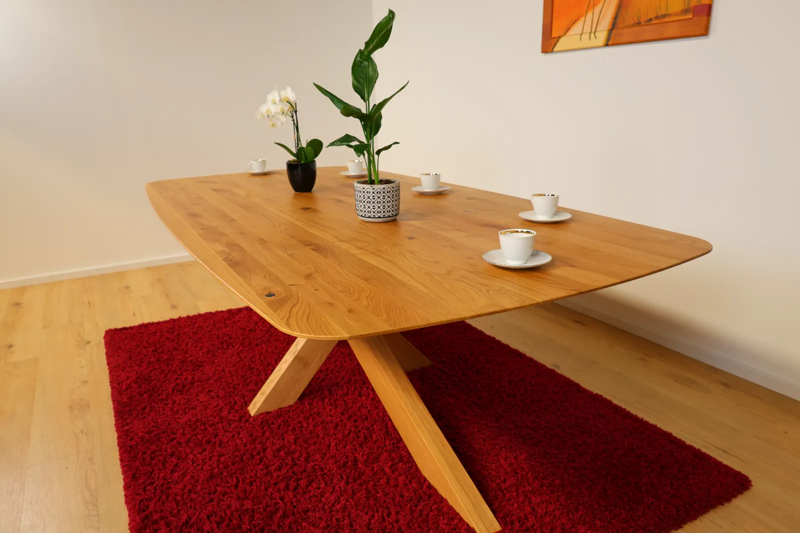 Solid oak dining table 240x120 cm in boat shape with spider wooden frame - premium solid wood table – product view 4