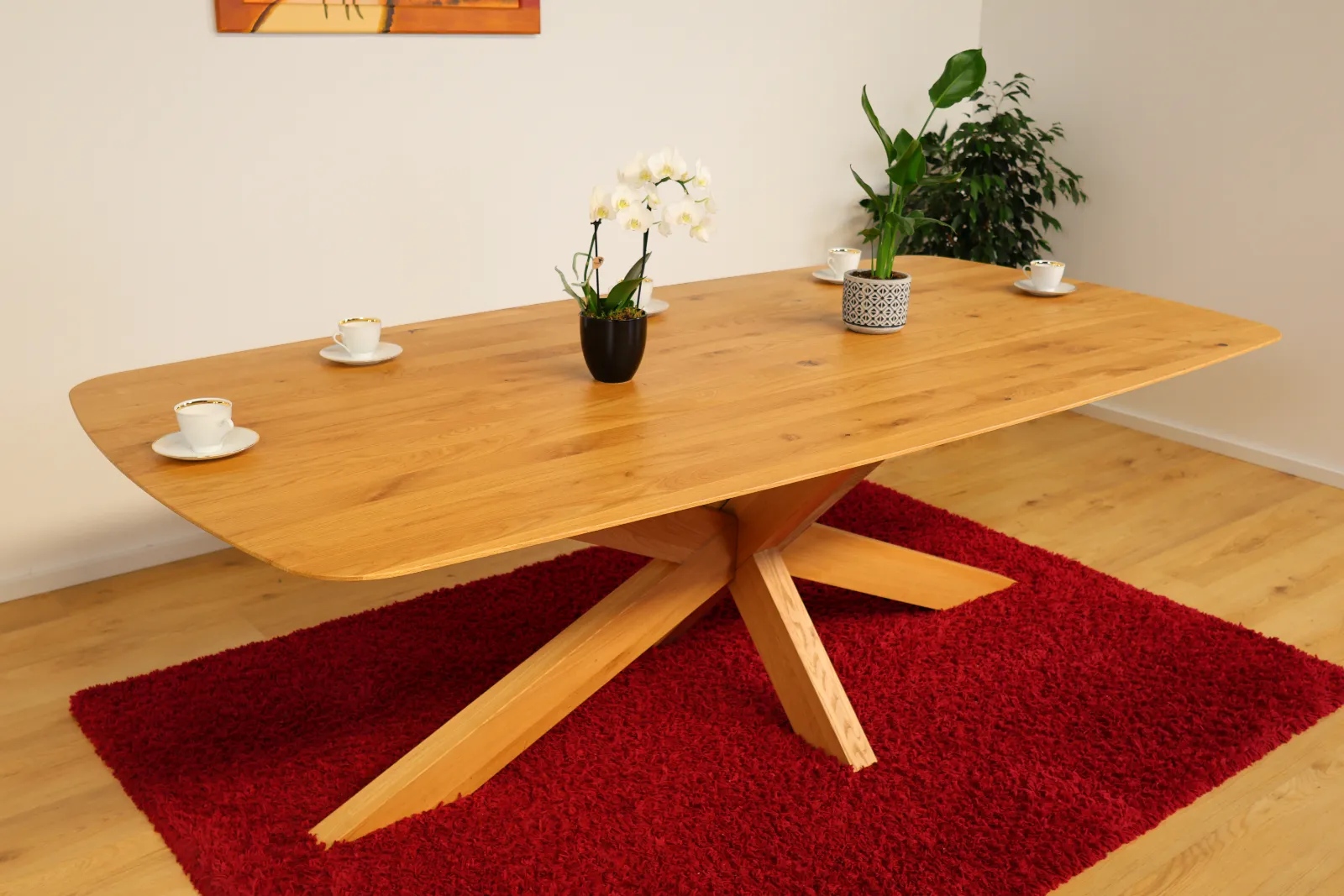 Solid oak dining table 240x120 cm in boat shape with spider wooden frame - premium solid wood table – product view 5
