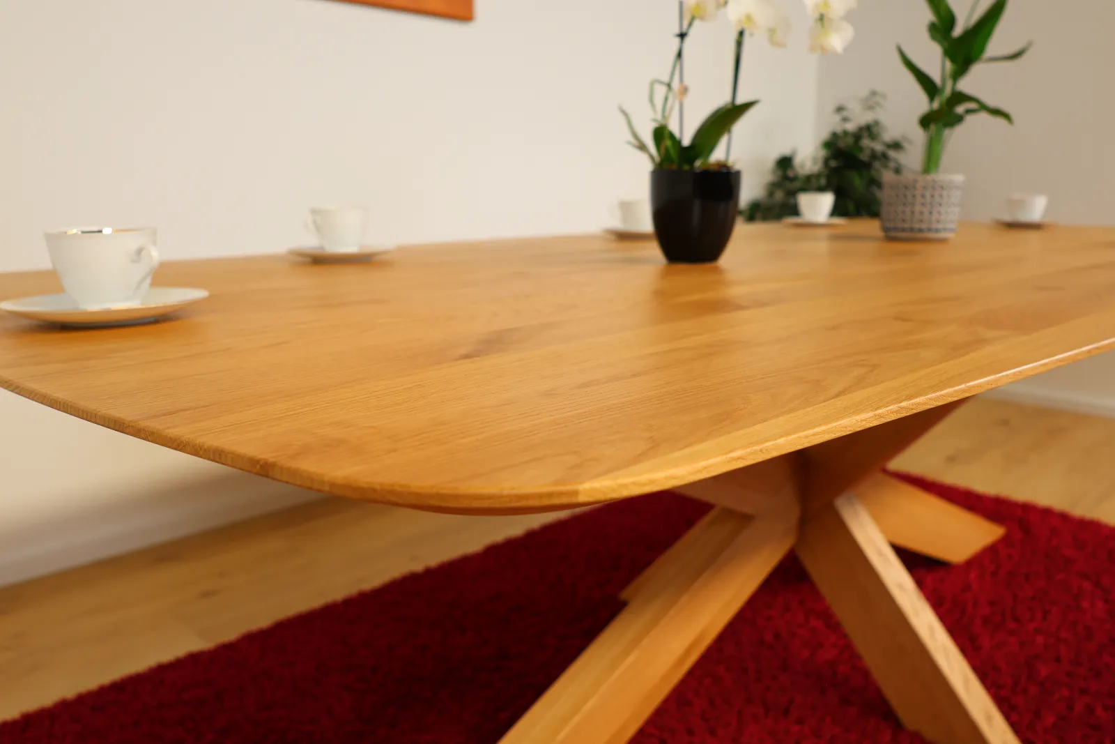 Solid oak dining table 240x120 cm in boat shape with spider wooden frame - premium solid wood table – product view 7