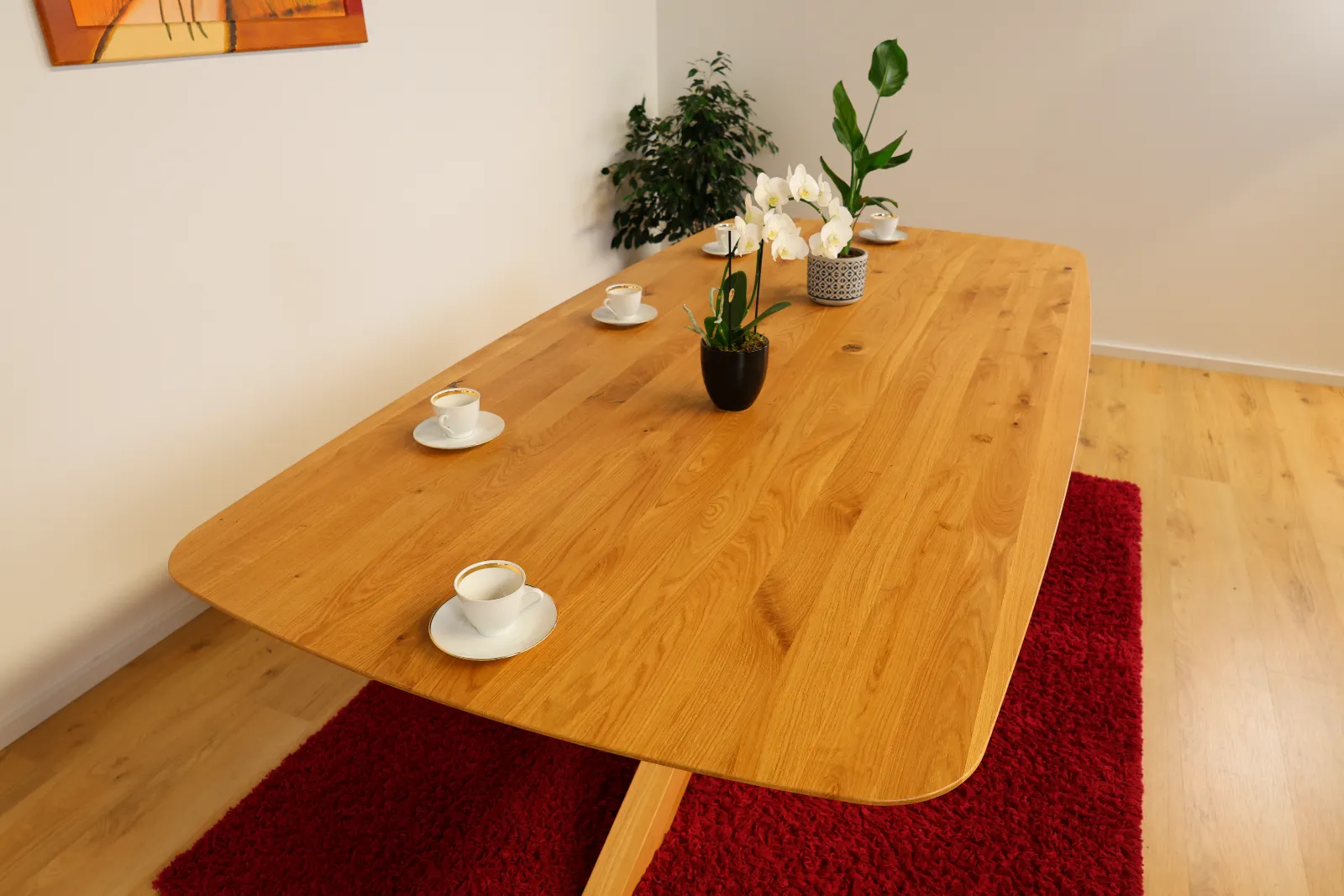Solid oak dining table 240x120 cm in boat shape with spider wooden frame - premium solid wood table – product view 8