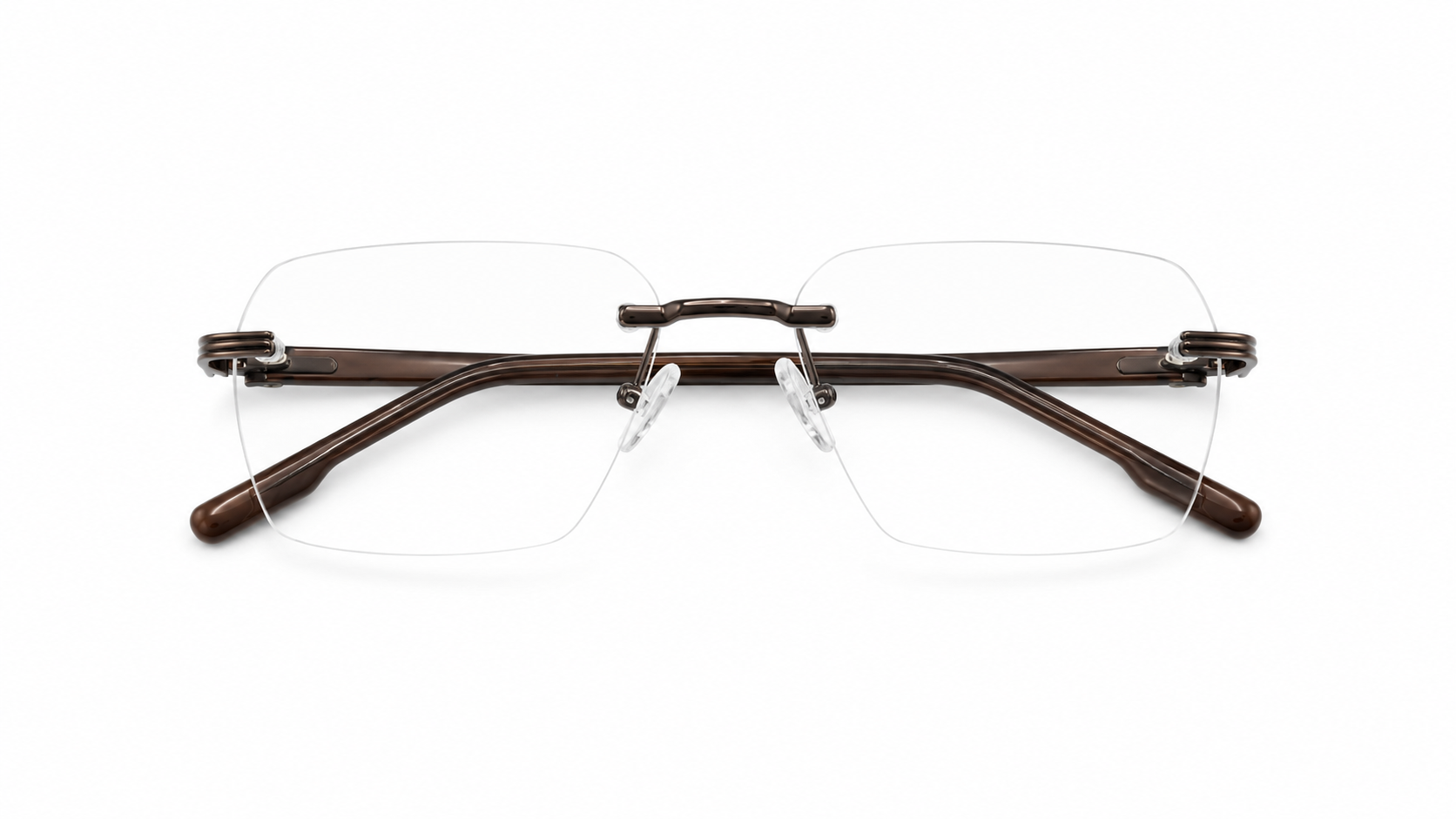 نظارة الدو الطبية بدون إطار (Rimless) صناعة إيطالية بإطار مستطيل باللون البرونزي، مناسبة للجنسين وللوجوه الدائرية والبيضاوية والقلبية.