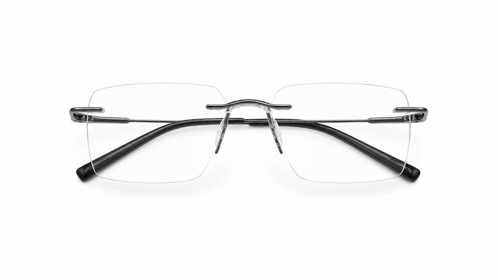 نظارة فاليو (Valio) الطبية بدون إطار (Rimless) بإطار مستطيل باللون الرمادي الغامق، مناسبة للجنسين وتلائم الوجوه الدائرية والبيضاوية والقلبية والمربعة.
