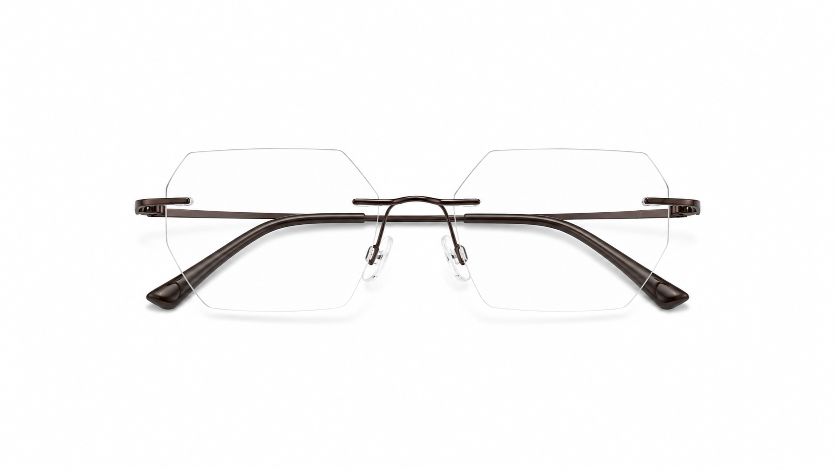 نظارة فيو (Vio) الطبية بدون إطار (Rimless) بتصميم هندسي باللون البرونز، مناسبة للرجال والنساء وتلائم الوجوه الدائرية والبيضاوية والقلبية والمربعة.