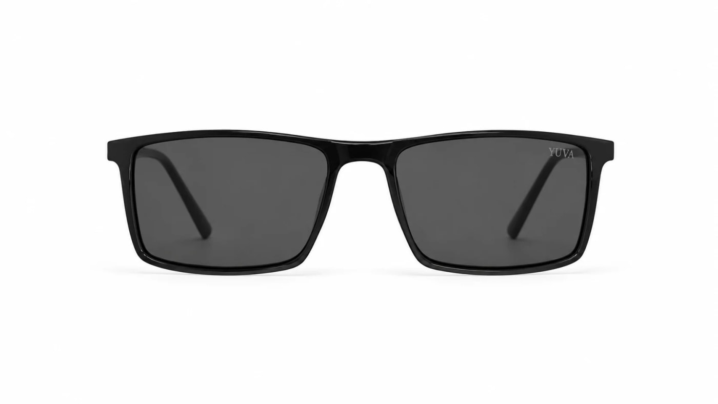 RAY unisex sunglasses with a slim rectangular frame in glossy black, made in Italy, UV400 protection lenses.