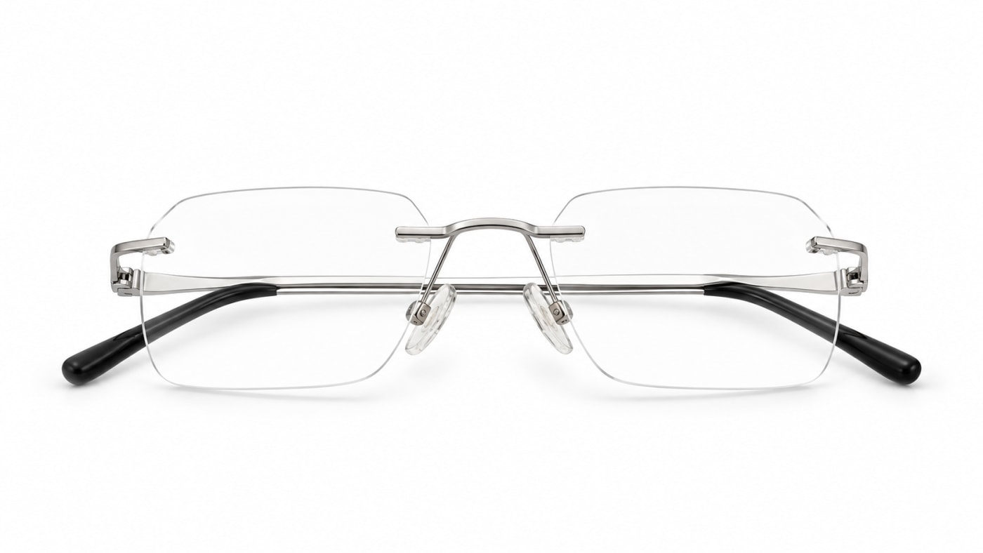 YUVA WAVE Silver Rimless Rectangular Optical Frame for Men and Women