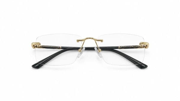 نظارة إنزو (Enzo) الطبية بدون إطار (Rimless) صناعة إيطالية بإطار معدني مستطيل باللون الأسود والذهبي، مناسبة للجنسين وللوجوه الدائرية والبيضاوية والقلبية.