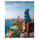 Aerial view of Jeddah waterfront with beachfront resort and modern skyline along the Red Sea coast