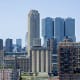 Manhattan skyline with art deco and modern skyscrapers under clear blue sky