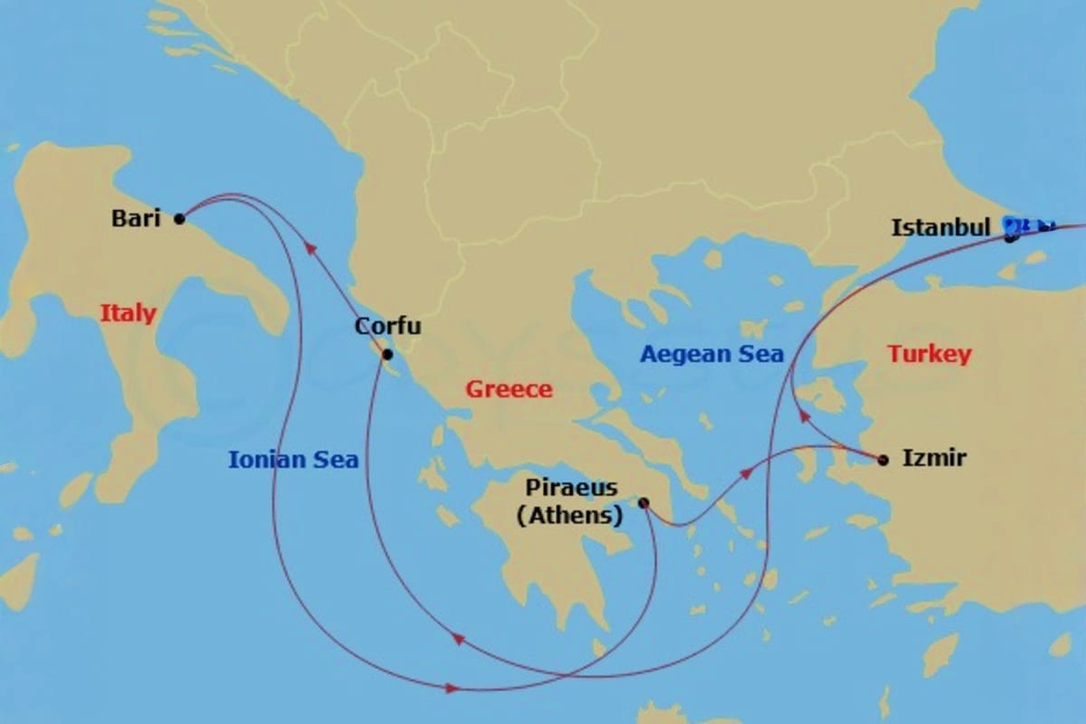 MSC Lirica Eastern Mediterranean Cruise Map