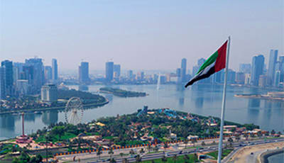 Sharjah City Tour from Dubai sharjah-city-flags-island-from-sky