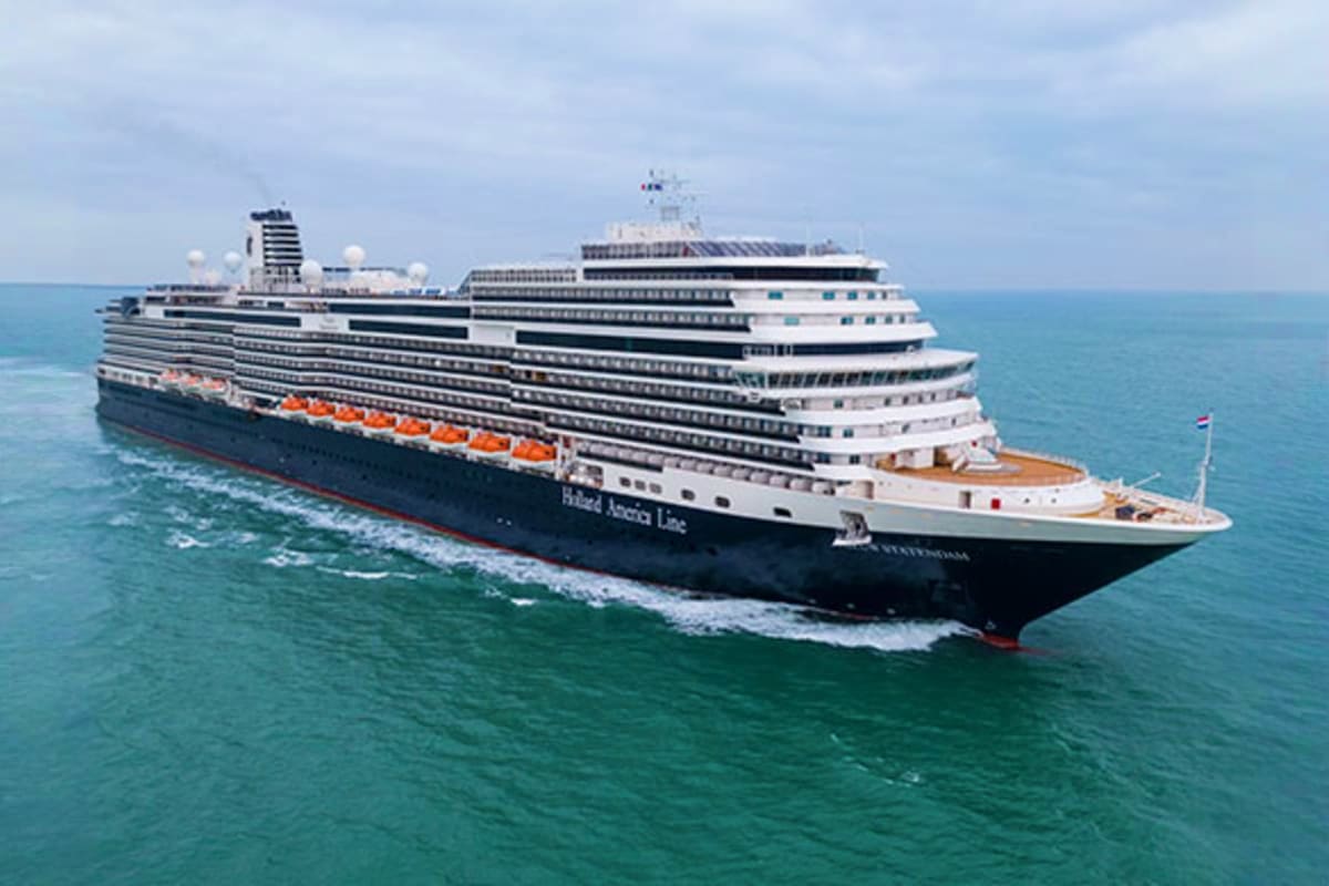 Nieuw Statendam Norway Voyage Large cruise ship Nieuw Statendam sailing in turquoise ocean waters under clear sky
