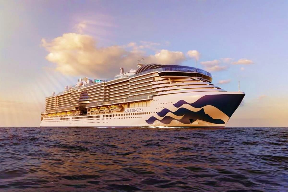 Sun Princess Greek Isles Escape Sun Princess cruise ship sailing on calm ocean waters with clouds in blue sky