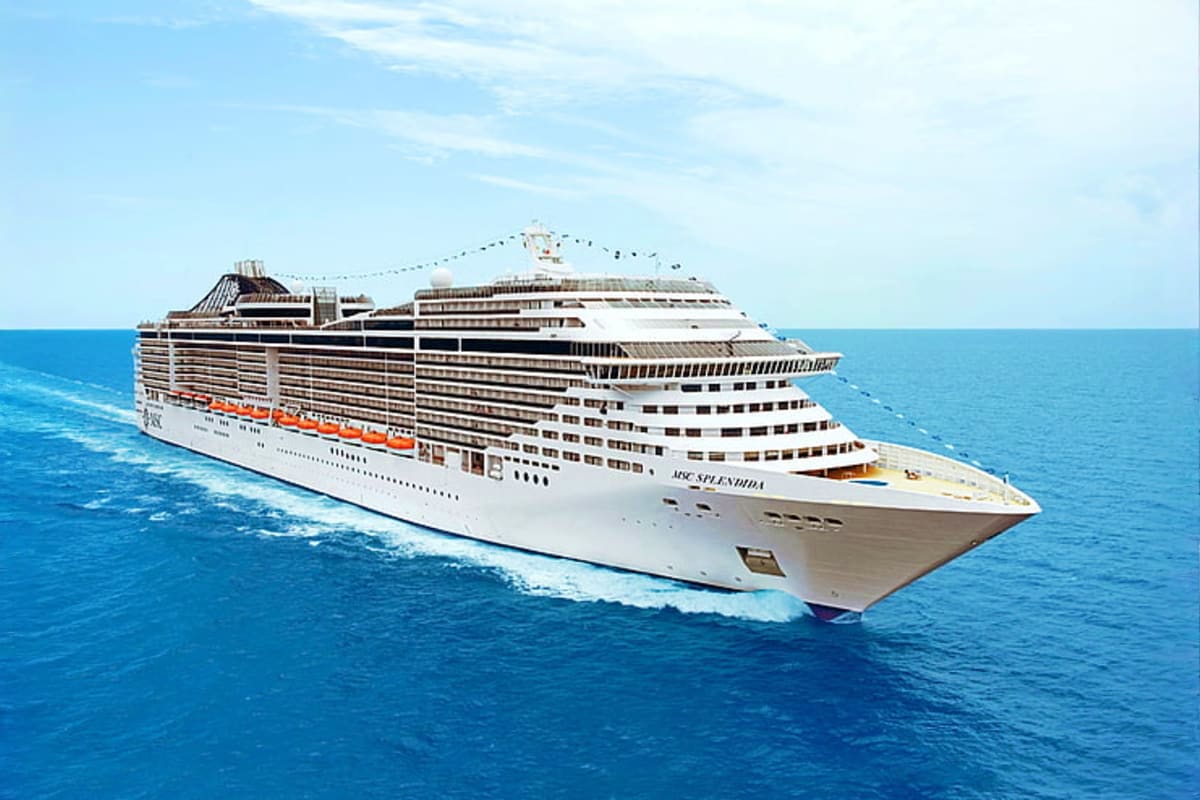 MSC Seaview South America Voyage MSC Splendida cruise ship sailing on blue ocean water under clear sky