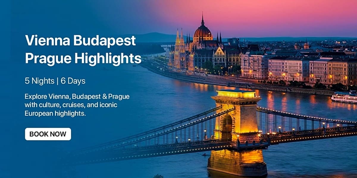 Budapest skyline at twilight with illuminated Chain Bridge and Parliament Building reflected in Danube River