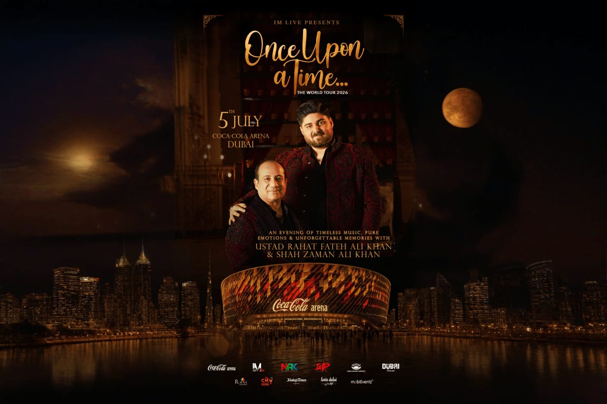 Rahat Fateh Ali Khan Once Upon a Time World Tour Promotional poster for Rahat Fateh Ali Khan's Once Upon a Time World Tour 2026, featuring two performers against Dubai skylin