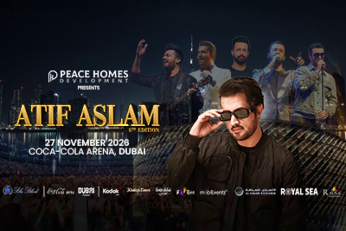 Atif Aslam concert event poster for 6th edition on November 27, 2026 at Coca-Cola Arena, Dubai, featuring performer and band