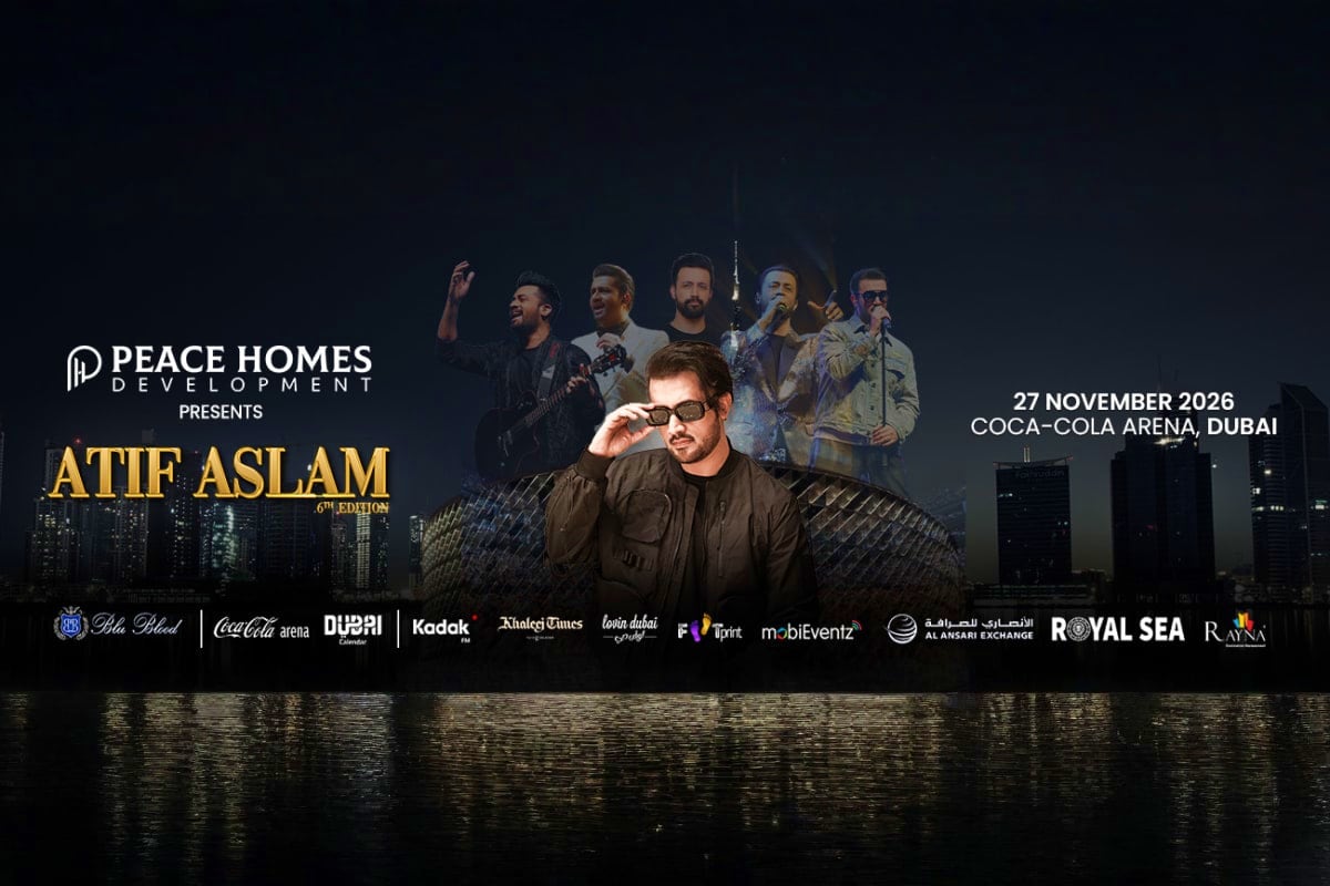 Atif Aslam concert promotional poster featuring performer in sunglasses at Coca-Cola Arena Dubai, November 27 2026 (2)