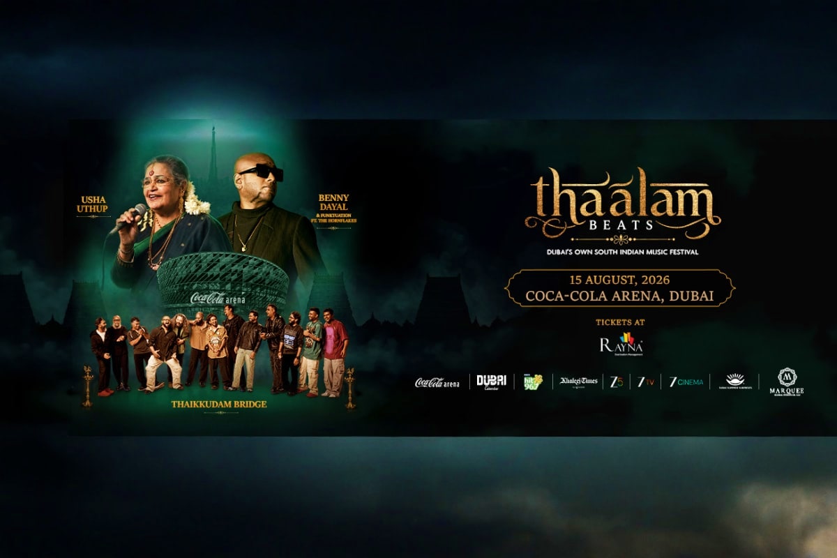Thaalam Beats music concert promotional poster featuring Usha Uthup and Benny Dayal performing at Coca-Cola Arena Dubai on Au (4)