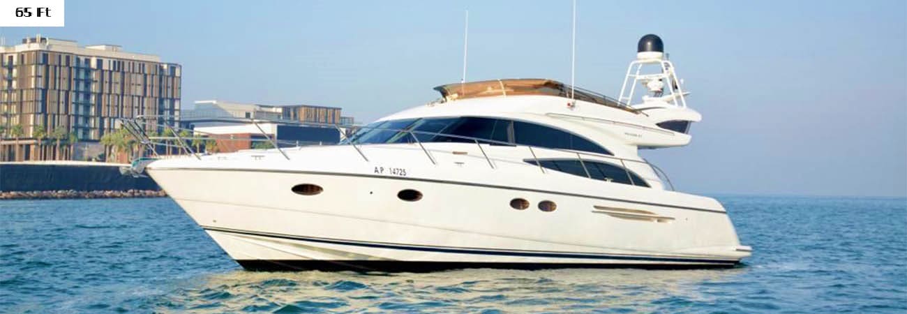33-foot luxury yacht with passengers on turquoise ocean water, Dubai Marina skyscrapers in background (5)