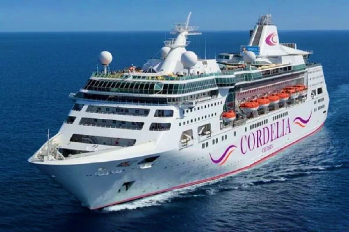 Lakshadweep Island Cruise Cordelia cruise ship sailing on open blue ocean waters with clear sky