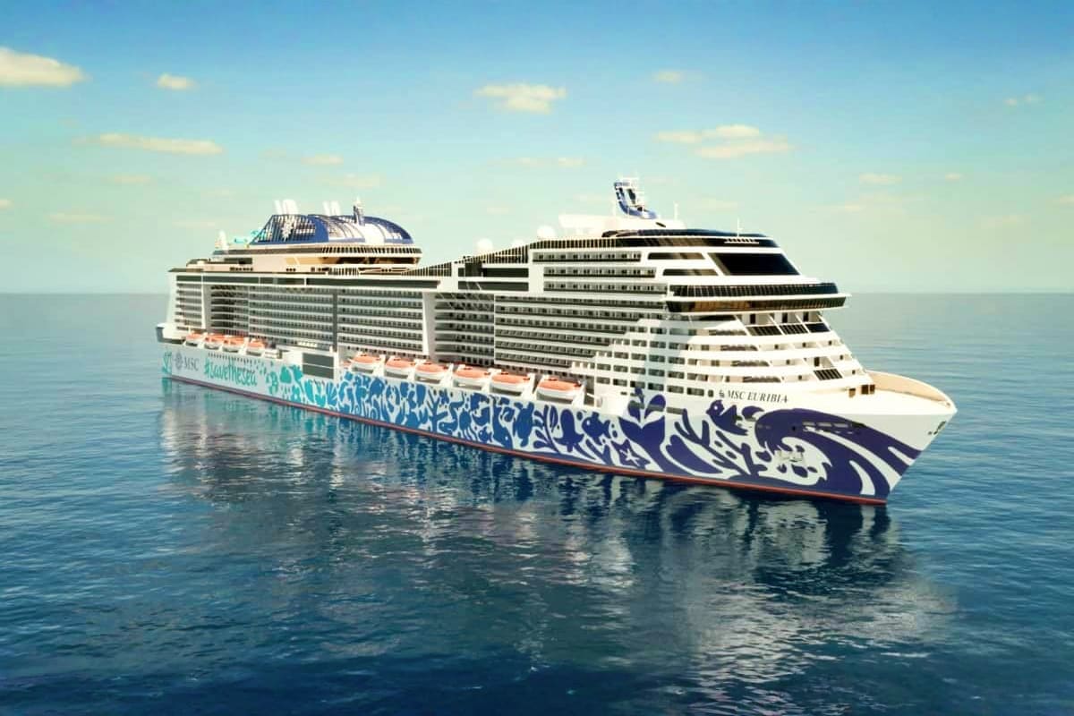 MSC Euribia cruise ship sailing on calm blue ocean water under clear sky